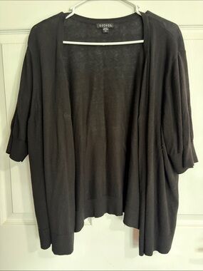 Black Lightweight Open-Front Short-Sleeve Cardigan